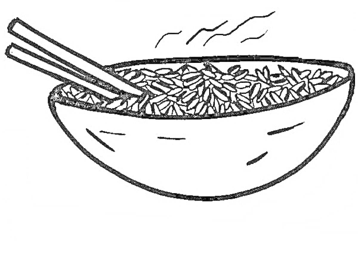 На раскраске изображено: Рис, Палочки для еды, Пар, Еда, Чаши