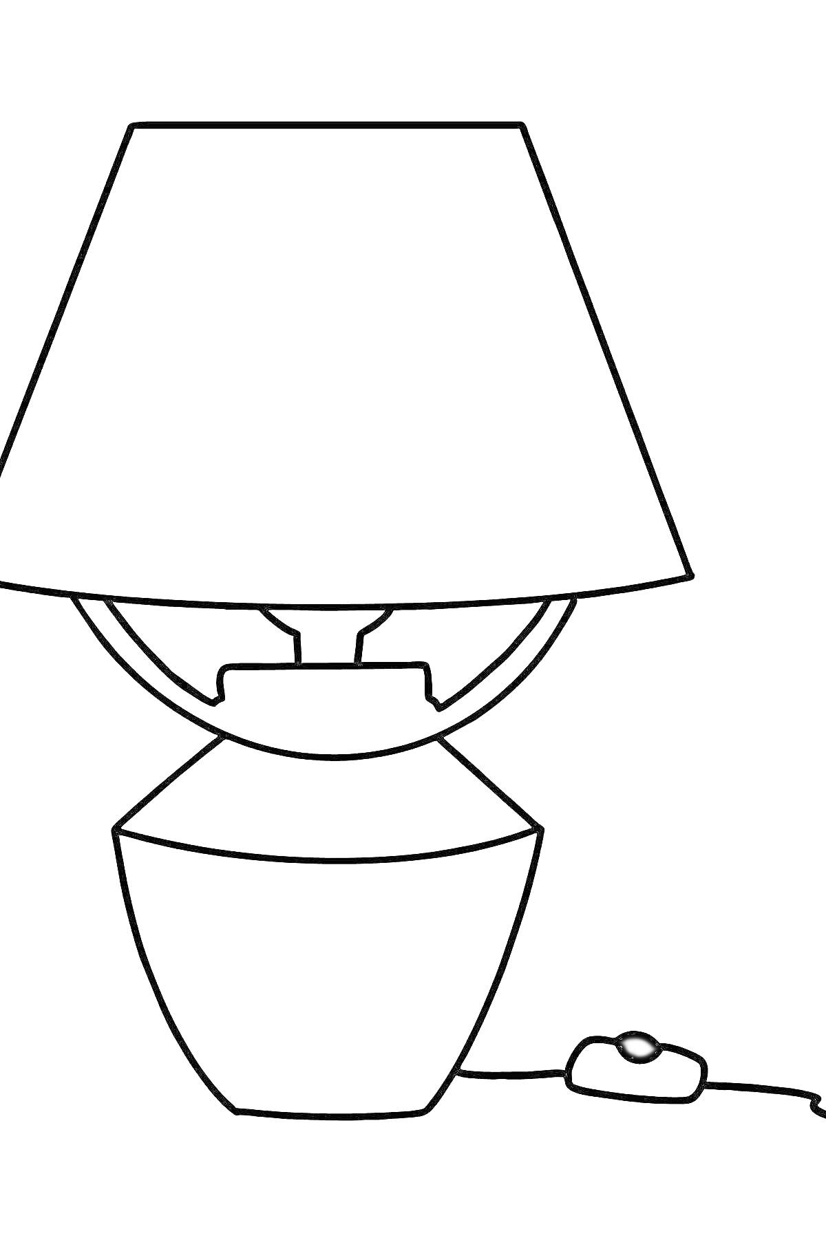 На раскраске изображено: Лампа, Настольная лампа, Выключатель, Освещение