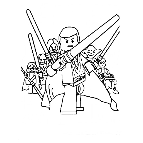 Раскраска Лего персонажи с лазерными мечами