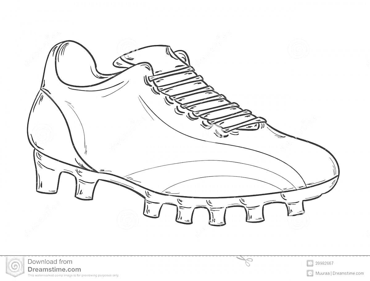 Раскраска Футбольный бутс с шипами и шнурками