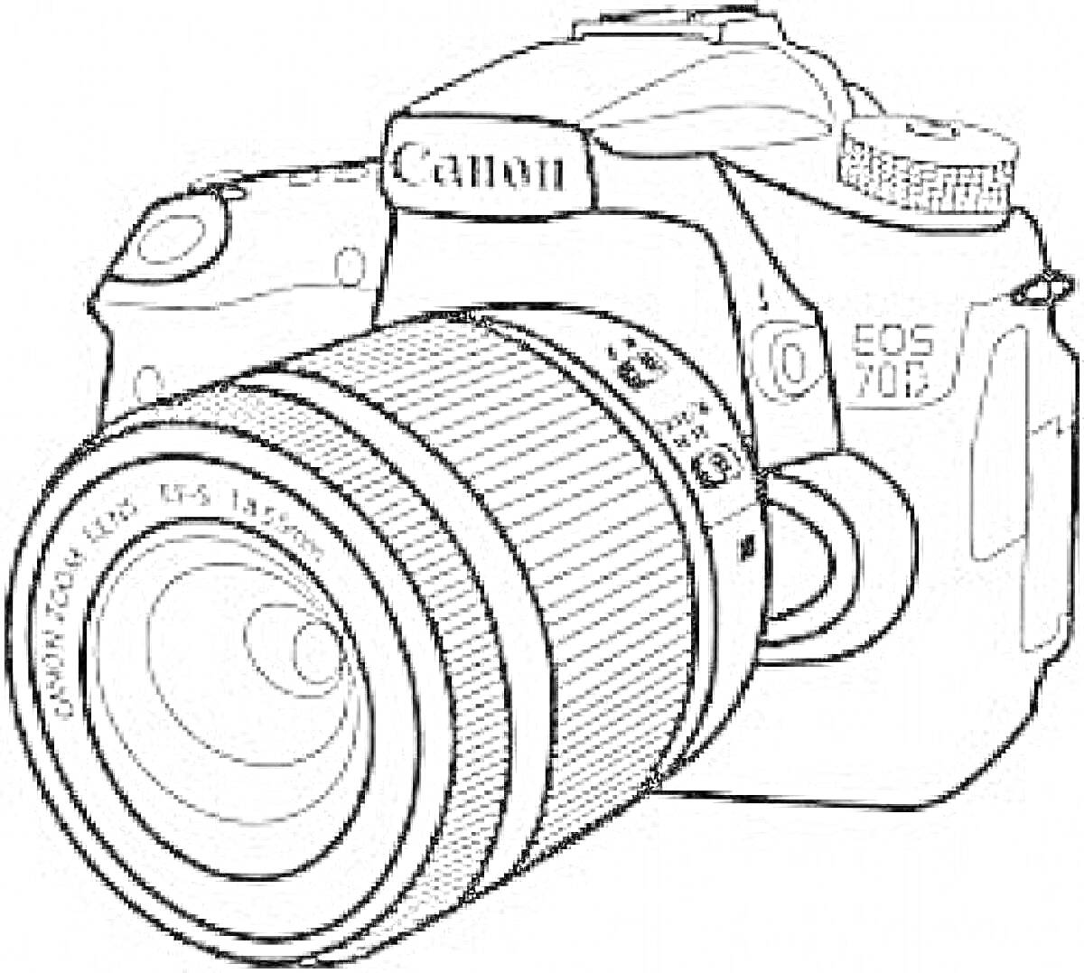 Раскраска Фотоаппарат Canon EOS 70D с объективом 18-55 мм