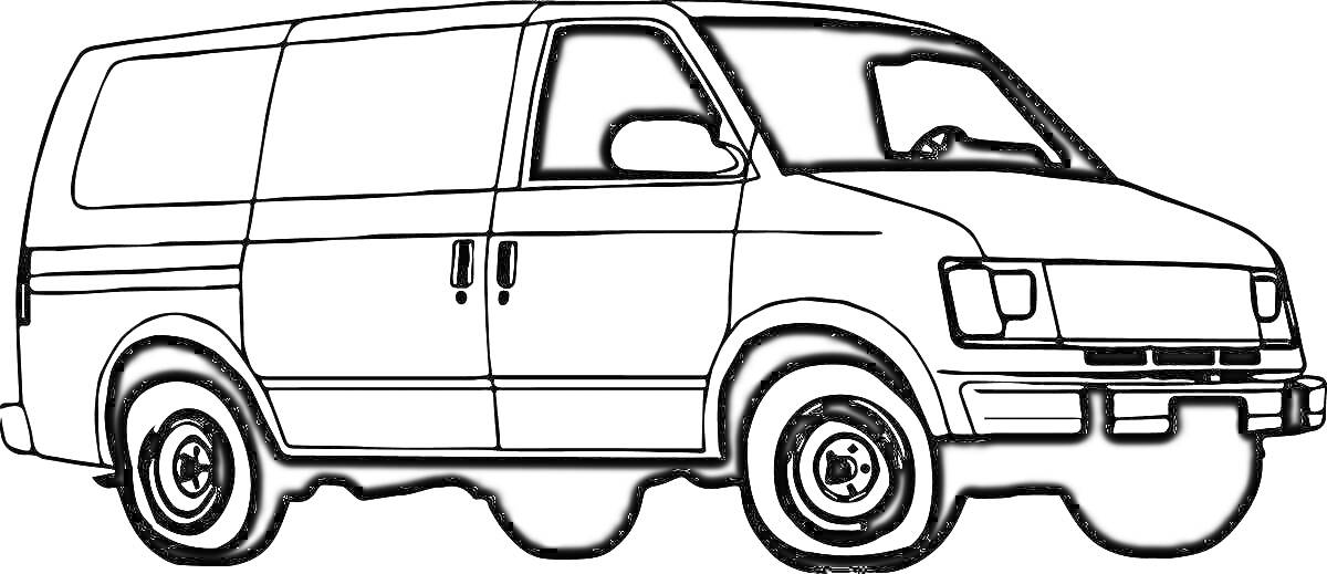 На раскраске изображено: Фургон, Газель, Авто, Транспорт, Для мальчиков