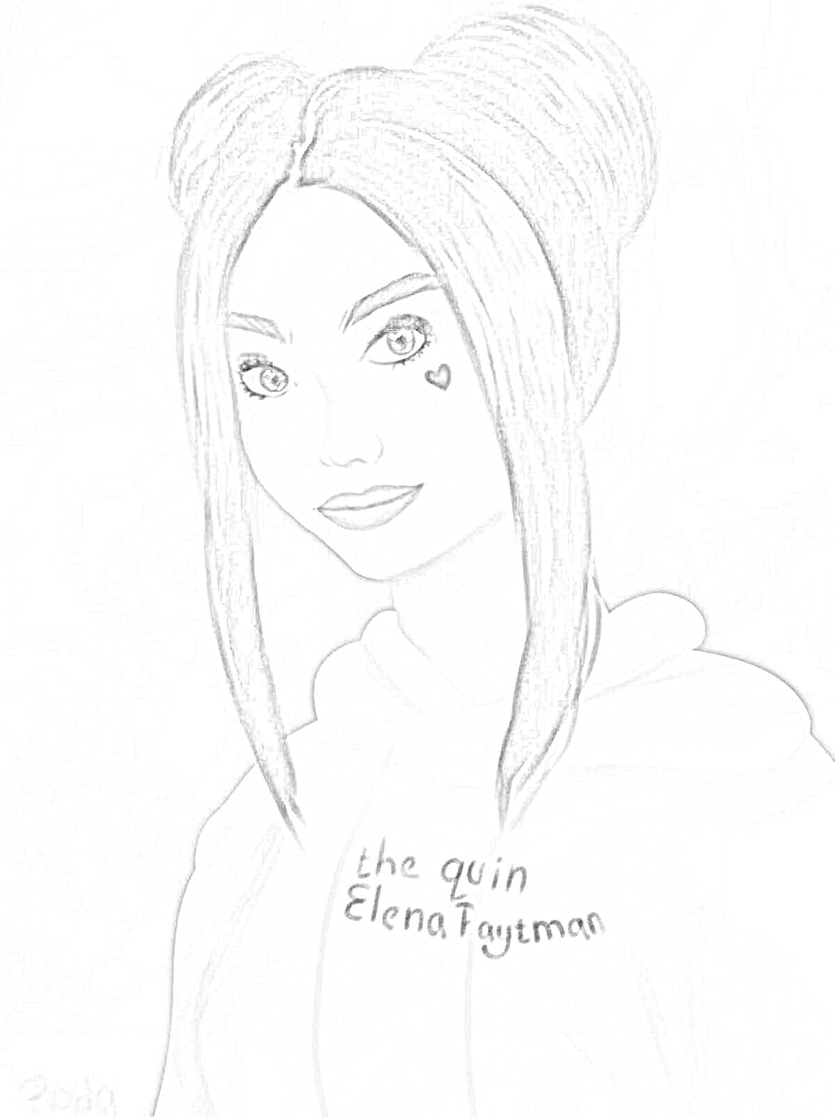Раскраска Портрет девушки с двухцветными волосами в худи с надписью 