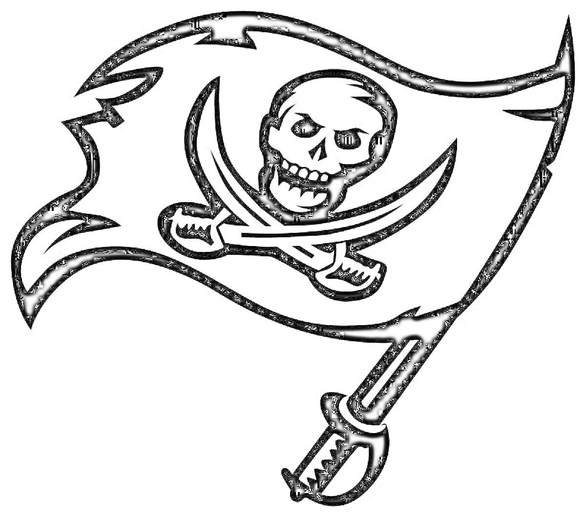 На раскраске изображено: Пиратский флаг, Череп, Древко, Пираты, Флаг, Череп и кости