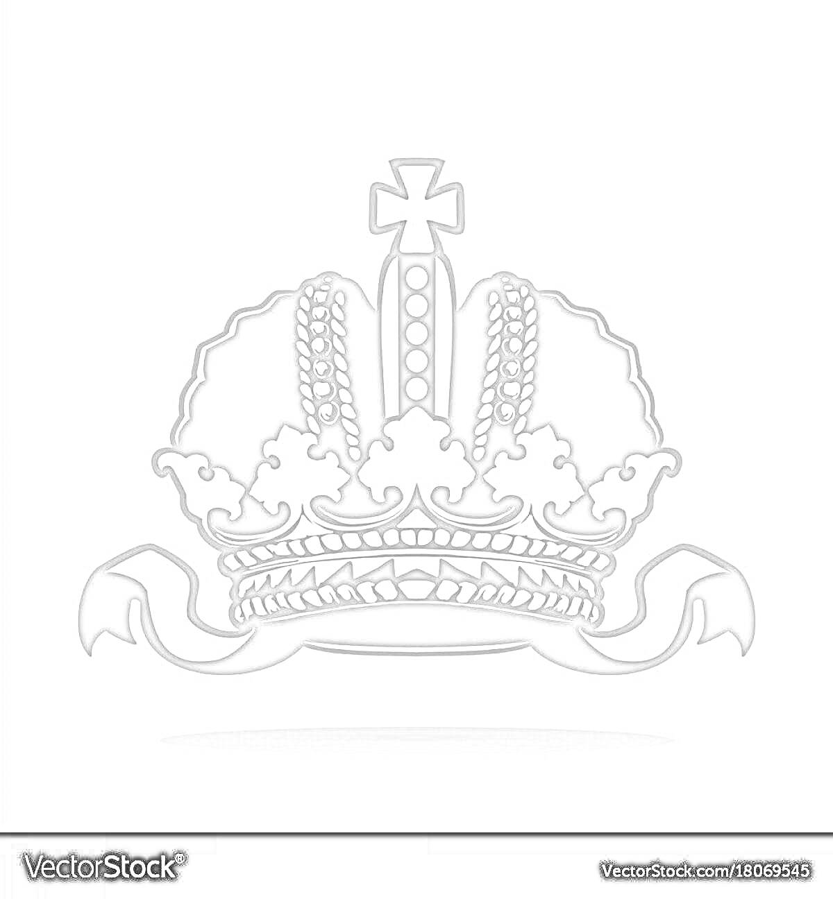 Раскраска Корона с крестом, жемчугом и лентами