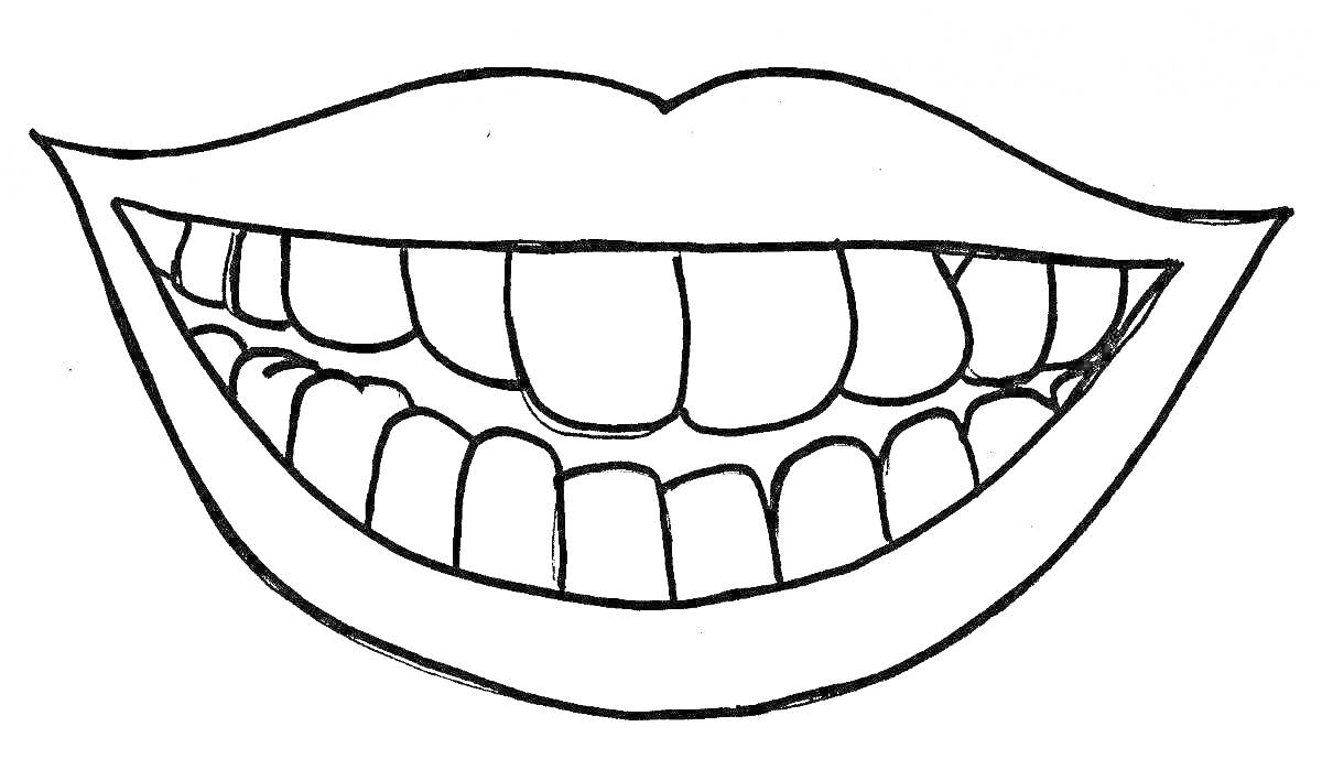 Раскраска Широкая улыбка с видными зубами