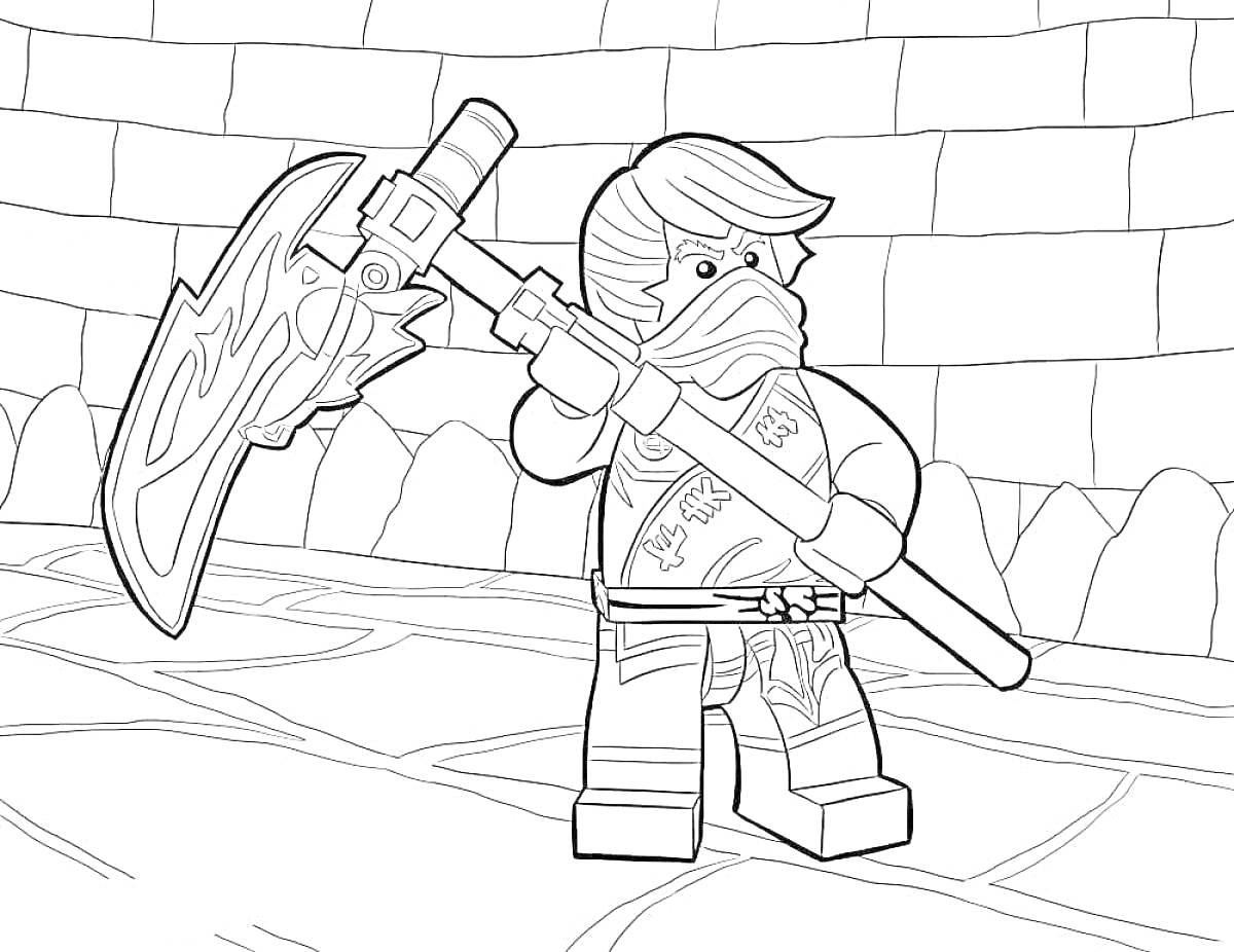 На раскраске изображено: Лего, Кирпичная стена, Воин