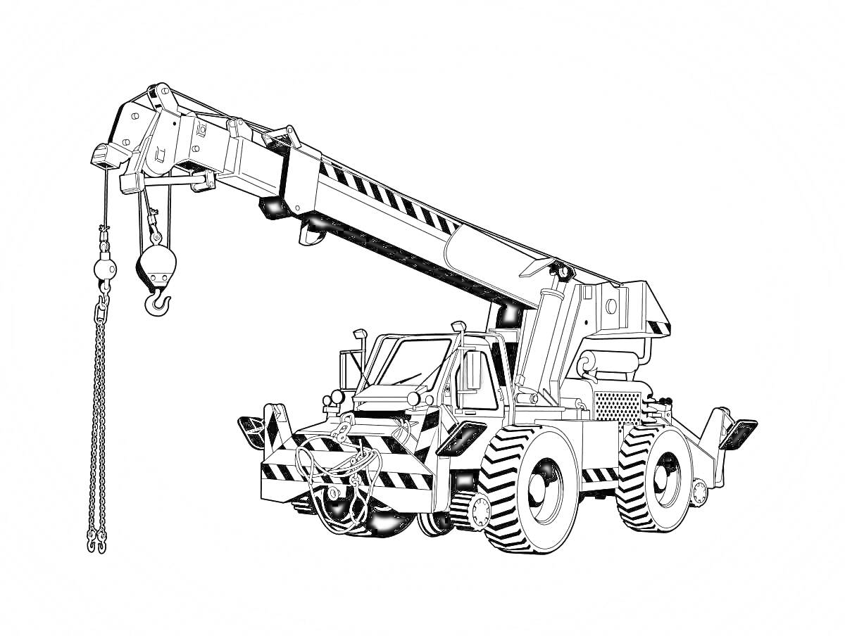 Раскраска мобильный кран с выдвижной стрелой и крюком