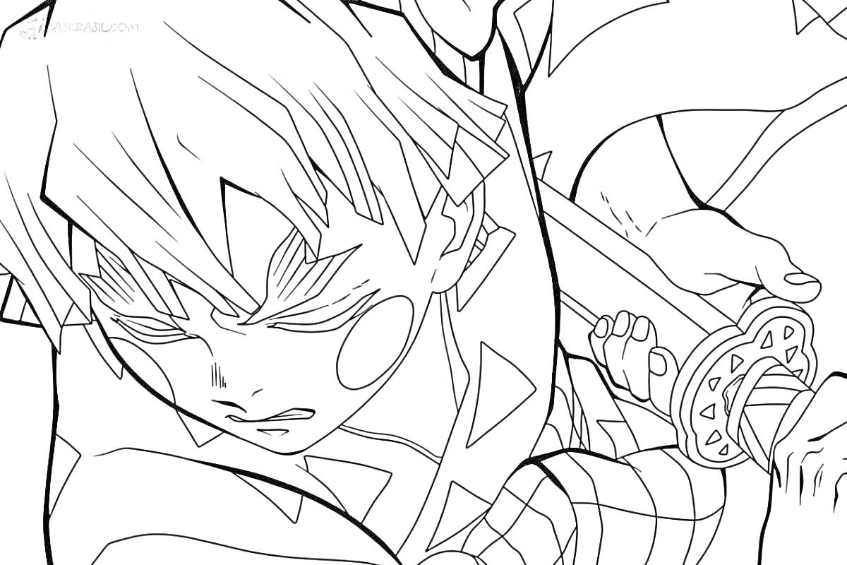 Раскраска Раскраска персонажа с мечом из аниме 