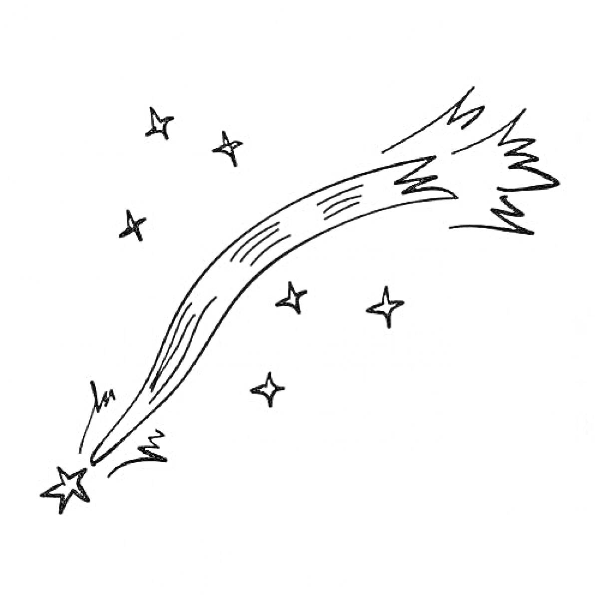 На раскраске изображено: Комета, Звезды, Ночь, Космос, Астрономия, Линии