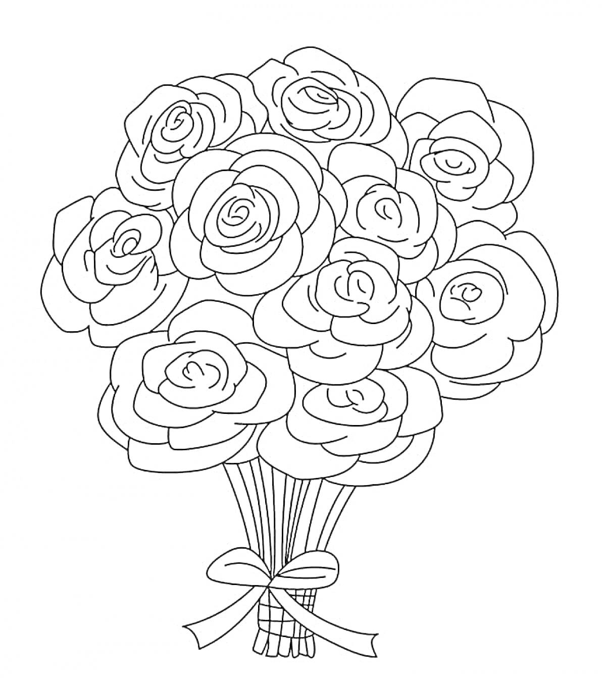 Раскраска Букет из роз с лентой