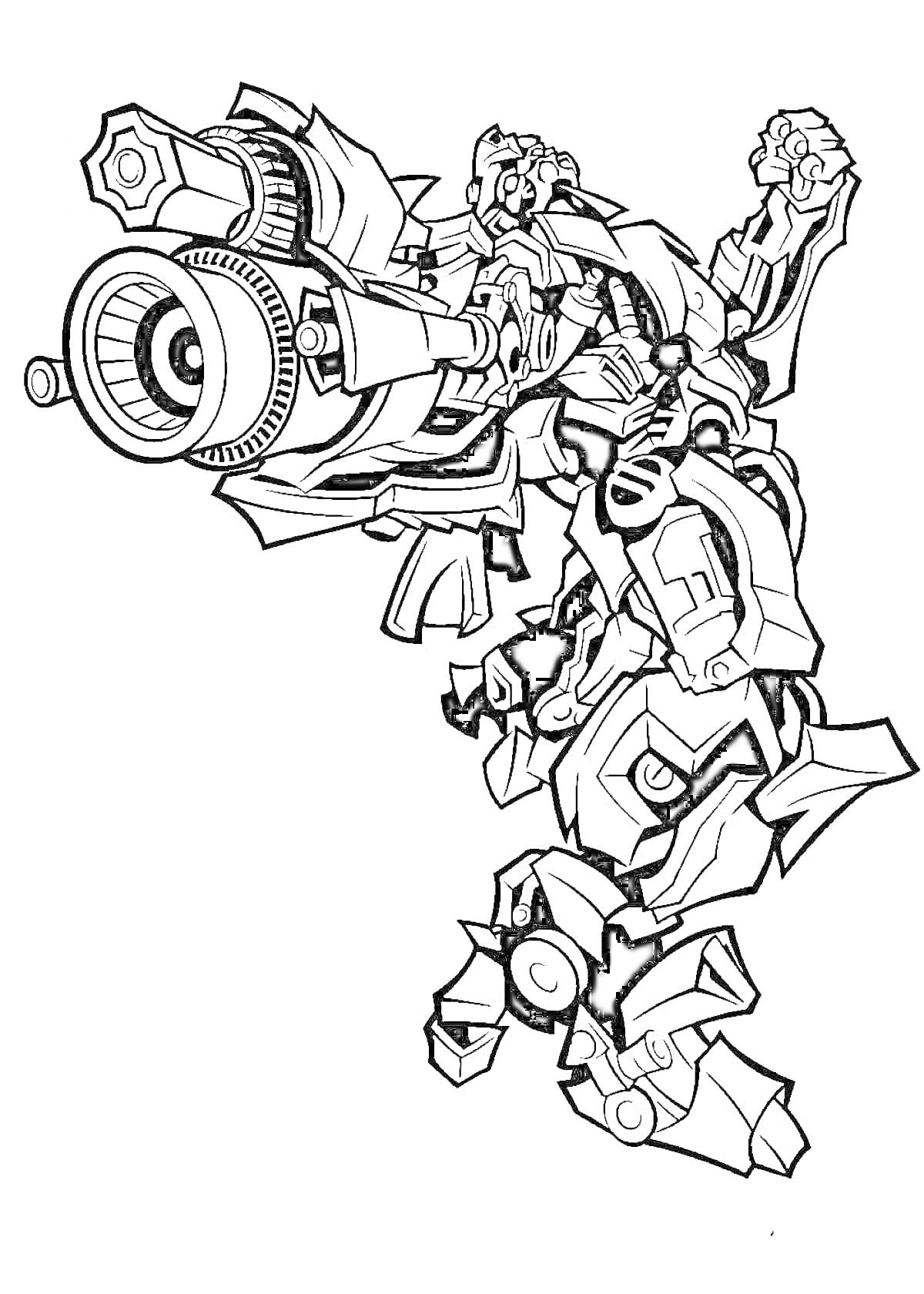 На раскраске изображено: Робот, Бамблби, Пушка, Трансформеры, Механика, Динамика