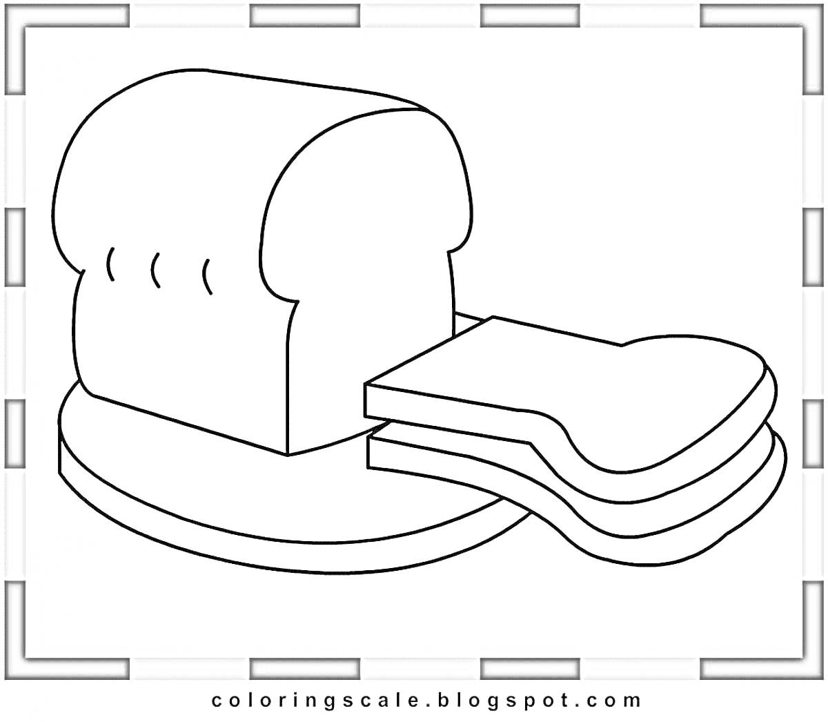 Раскраска Буханка хлеба и ломтики на доске