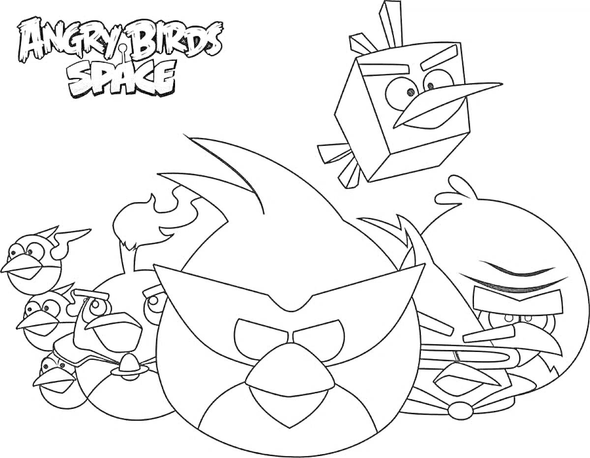РаскраскаПтицы из Angry Birds Space с другим фоне