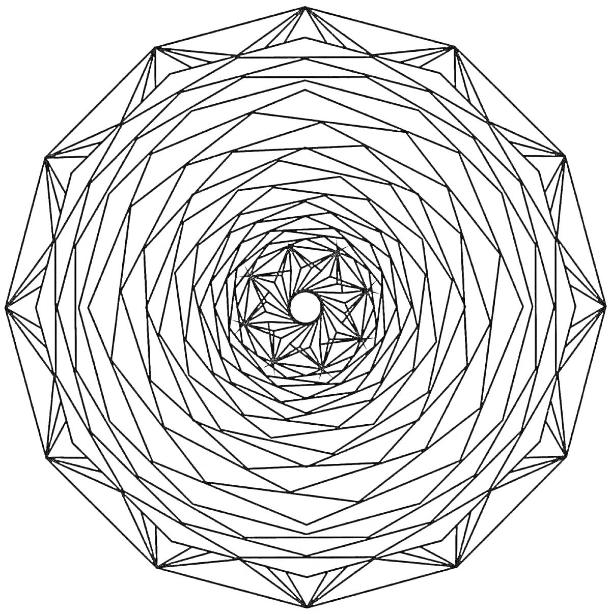 Раскраска Мандала с геометрическими треугольными узорами