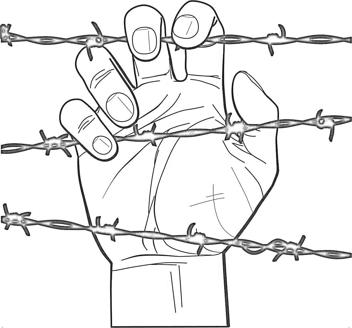 На раскраске изображено: Рука, Колючая проволока, Холокост, Война