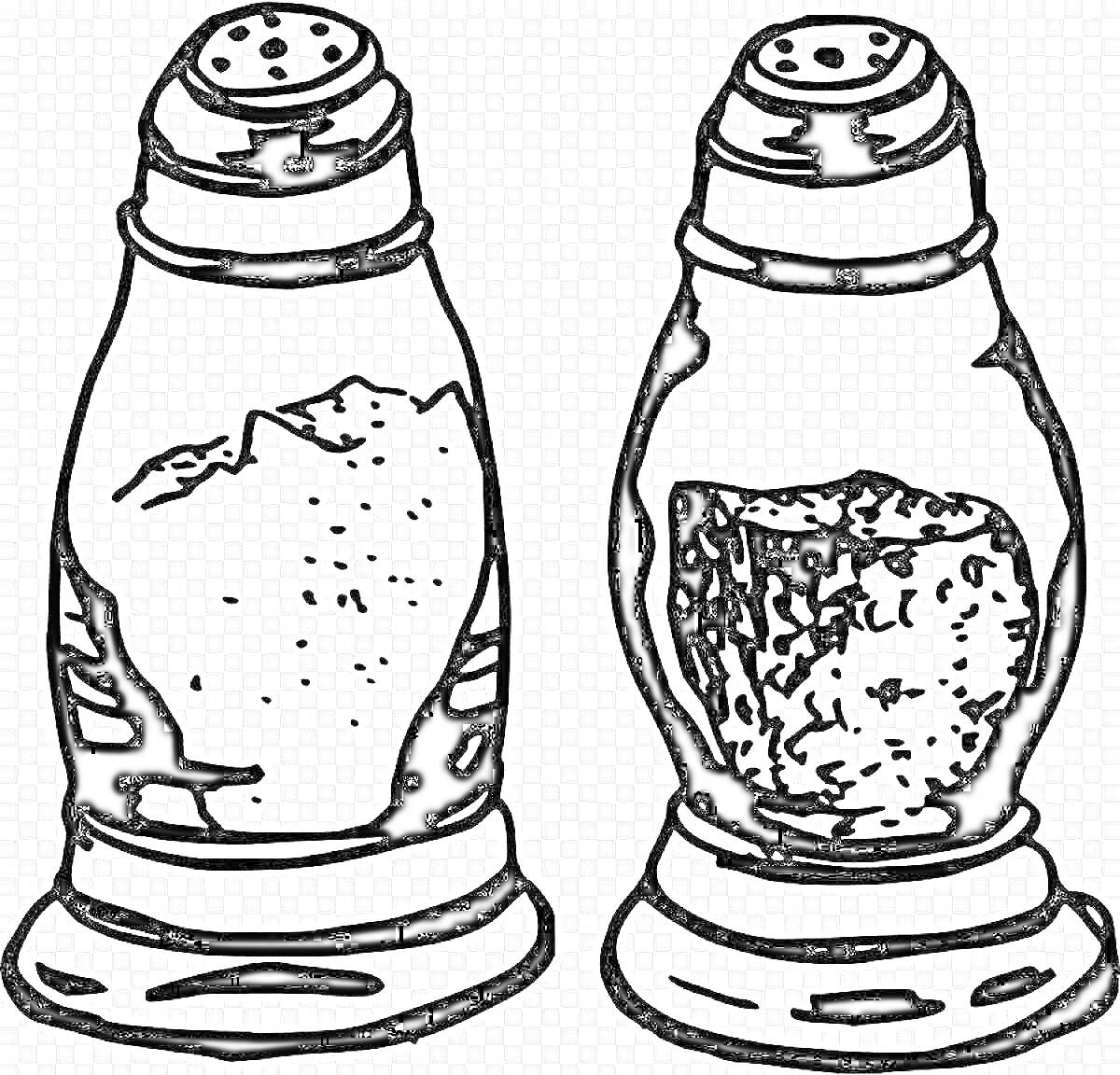 Раскраска Два солонких с солью и гранулами