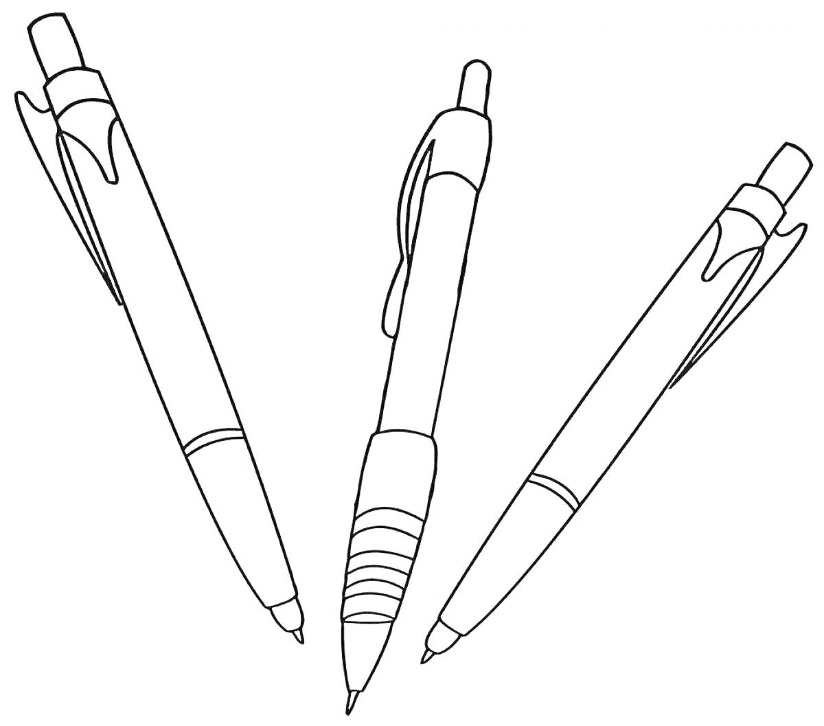 Раскраска Три ручки с кнопочным механизмом и зажимом для бумаги