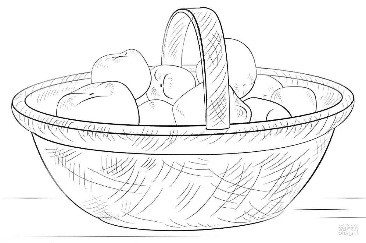 На раскраске изображено: Фрукты, Ягоды, Груши, Корзина, Контурные рисунки