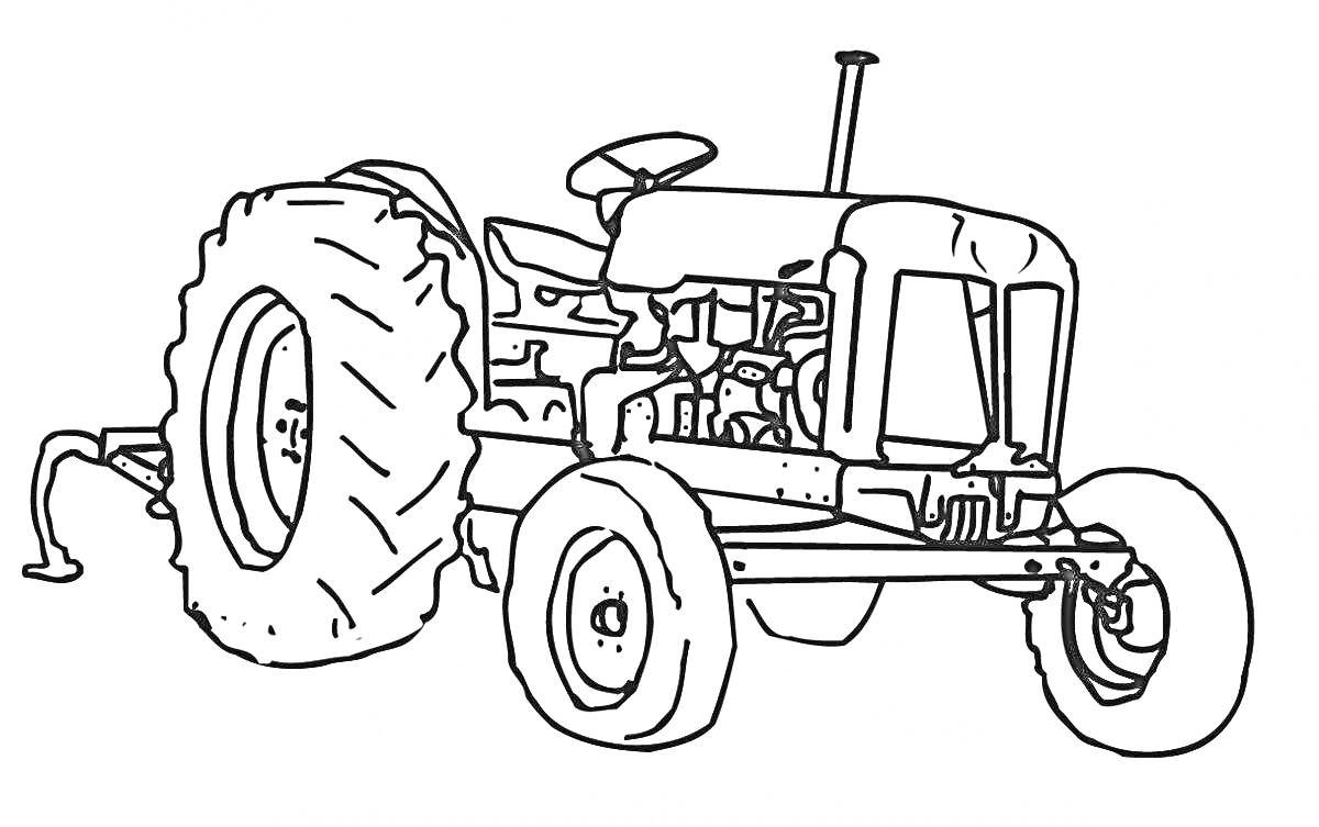 На раскраске изображено: Трактор, Прицеп, Сельскохозяйственная техника, Сельское хозяйство, Для детей, Машины