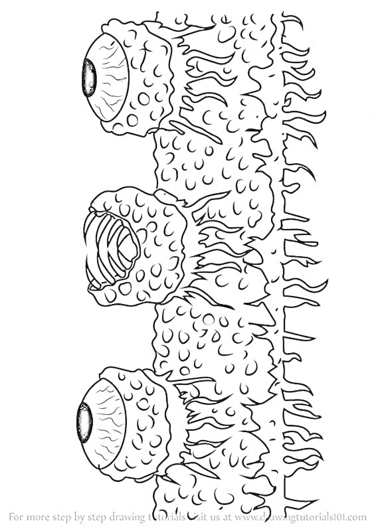 Раскраска Червь с тремя глазами и шипами