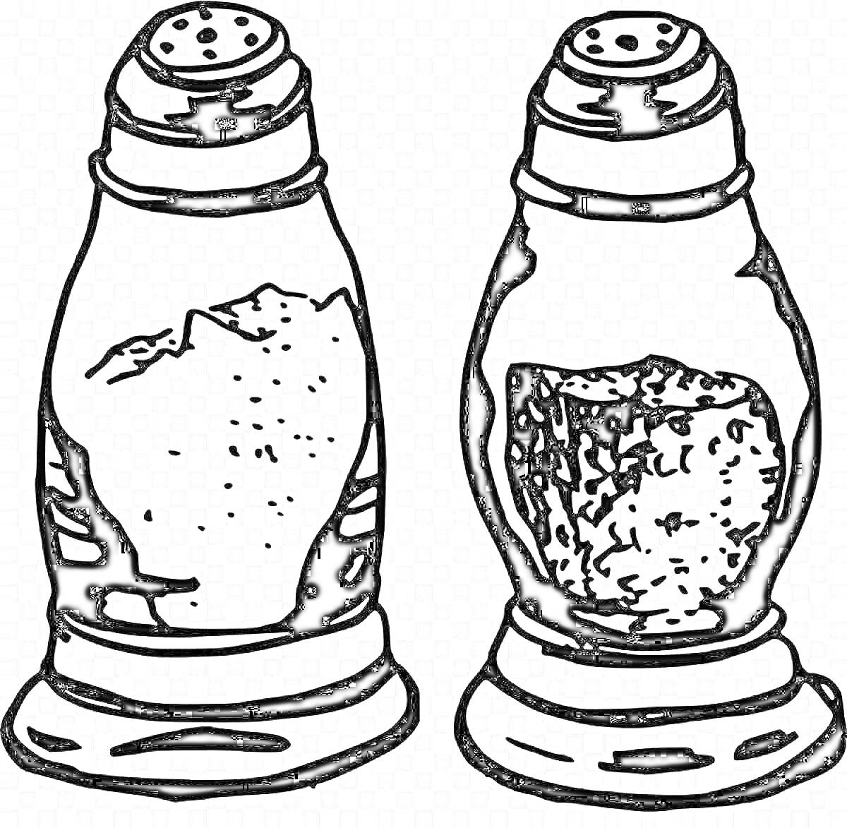 Раскраска Два солонки с черным перцем и солью