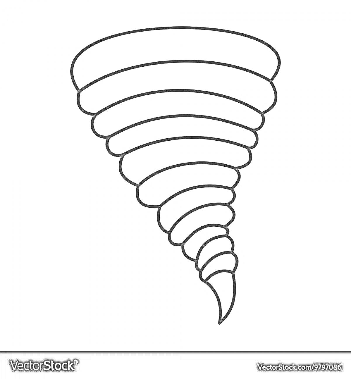 Раскраска Торнадо в виде спиралевидного вихря