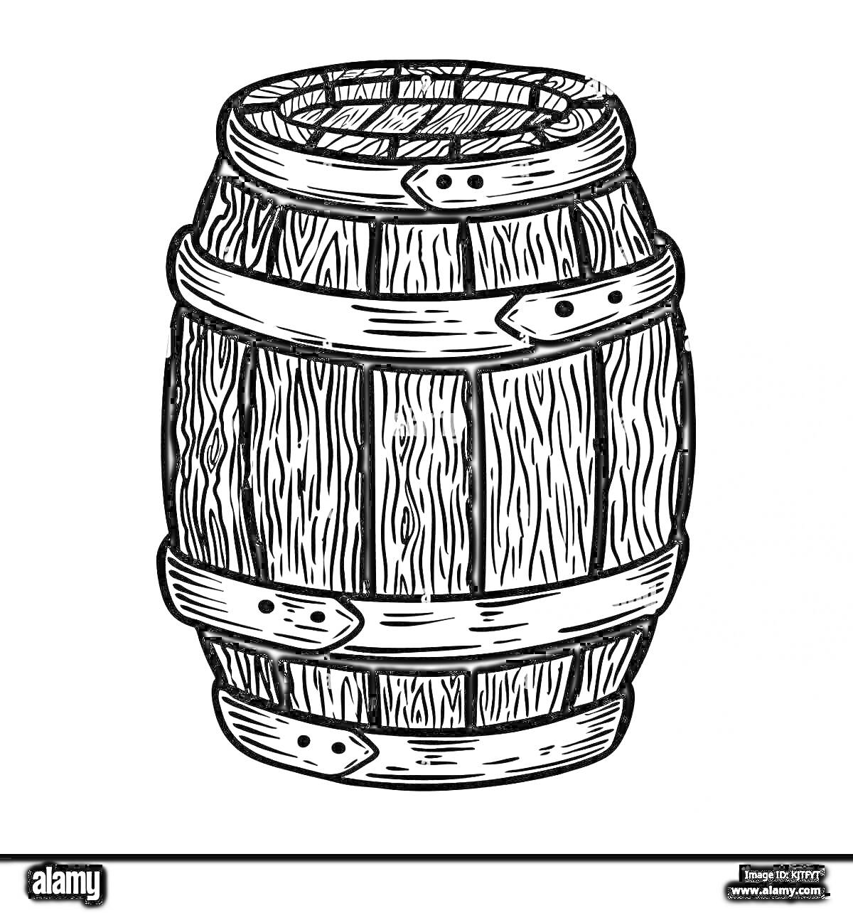 Раскраска Бочка с деревянными досками и металлическими обручами