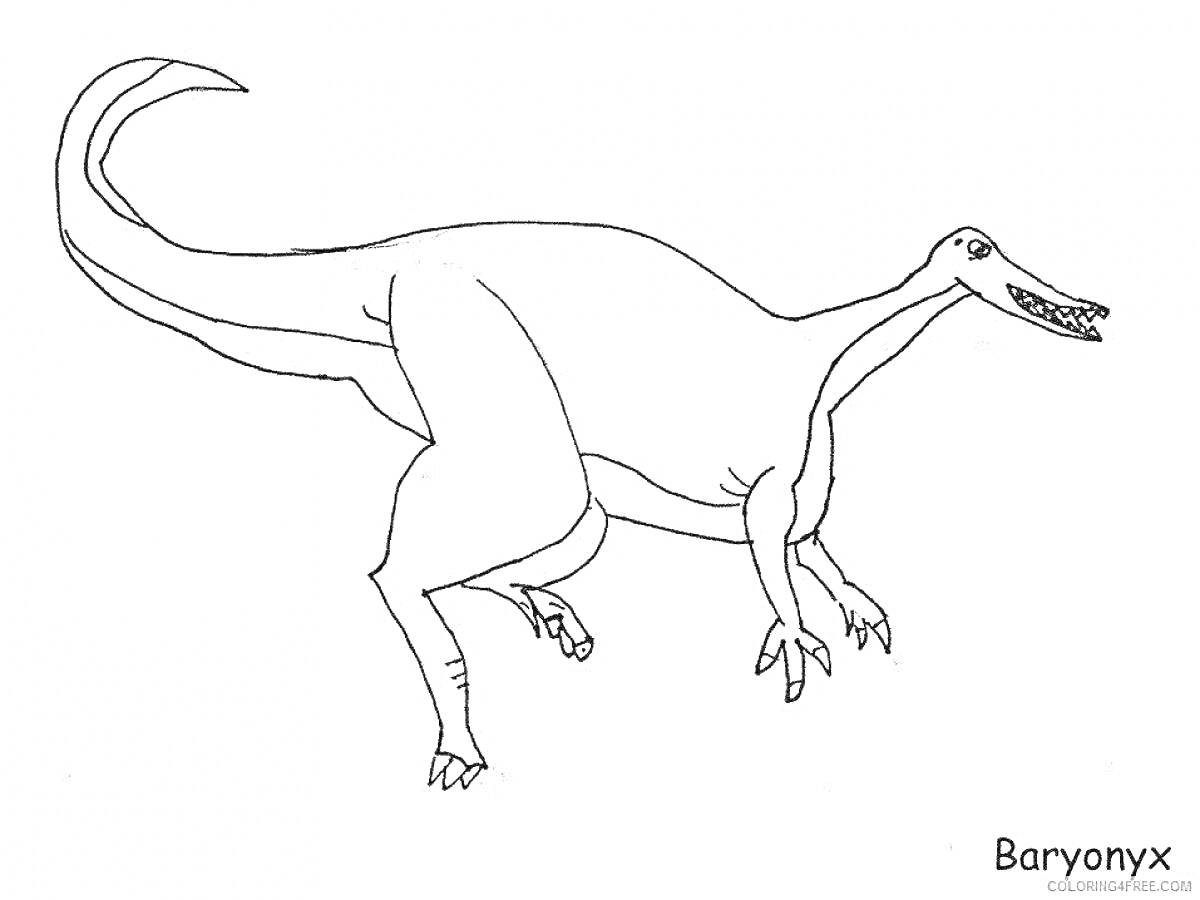 Раскраска Барионикс в профиль, стоящий на четырёх конечностях