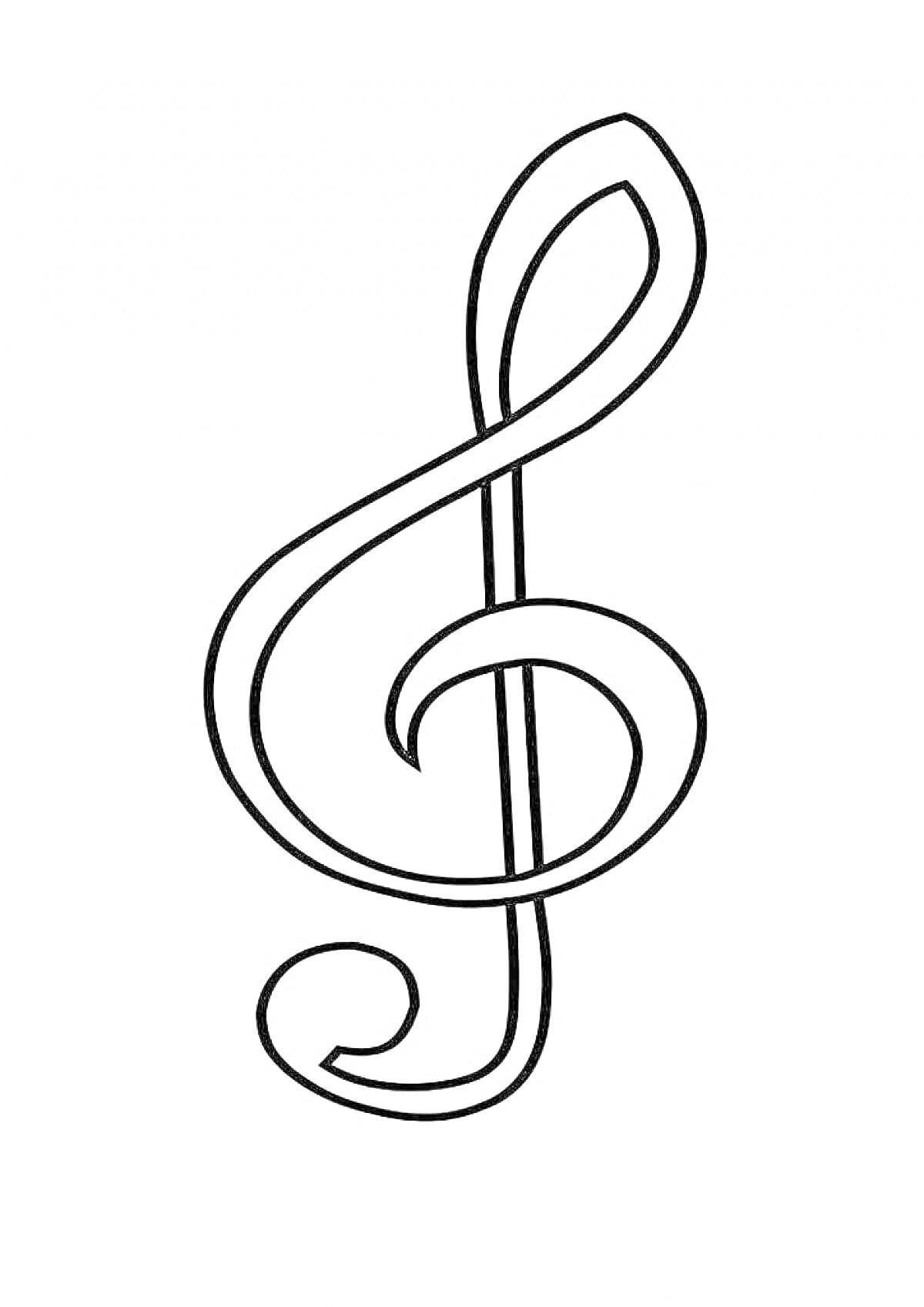 На раскраске изображено: Скрипичный ключ, Музыка, Контурные рисунки, Символы