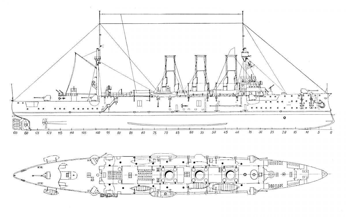 На раскраске изображено: Крейсер, Аврора, Корабль, Военный корабль, Исторический корабль