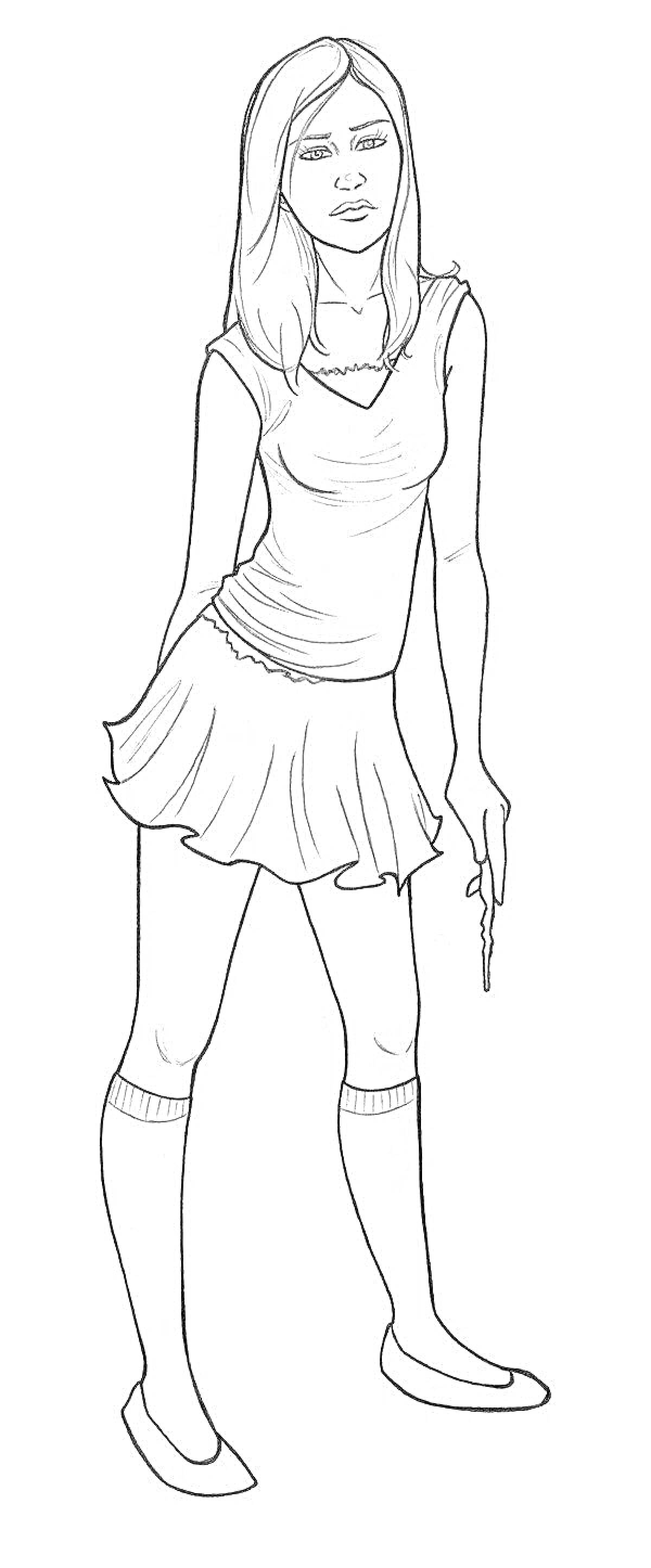 Раскраска Девушка в юбке с волшебной палочкой
