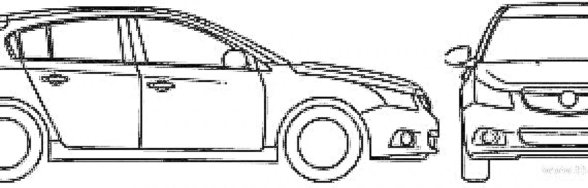 Раскраска Силуэт автомобиля Chevrolet Cruze сбоку и спереди