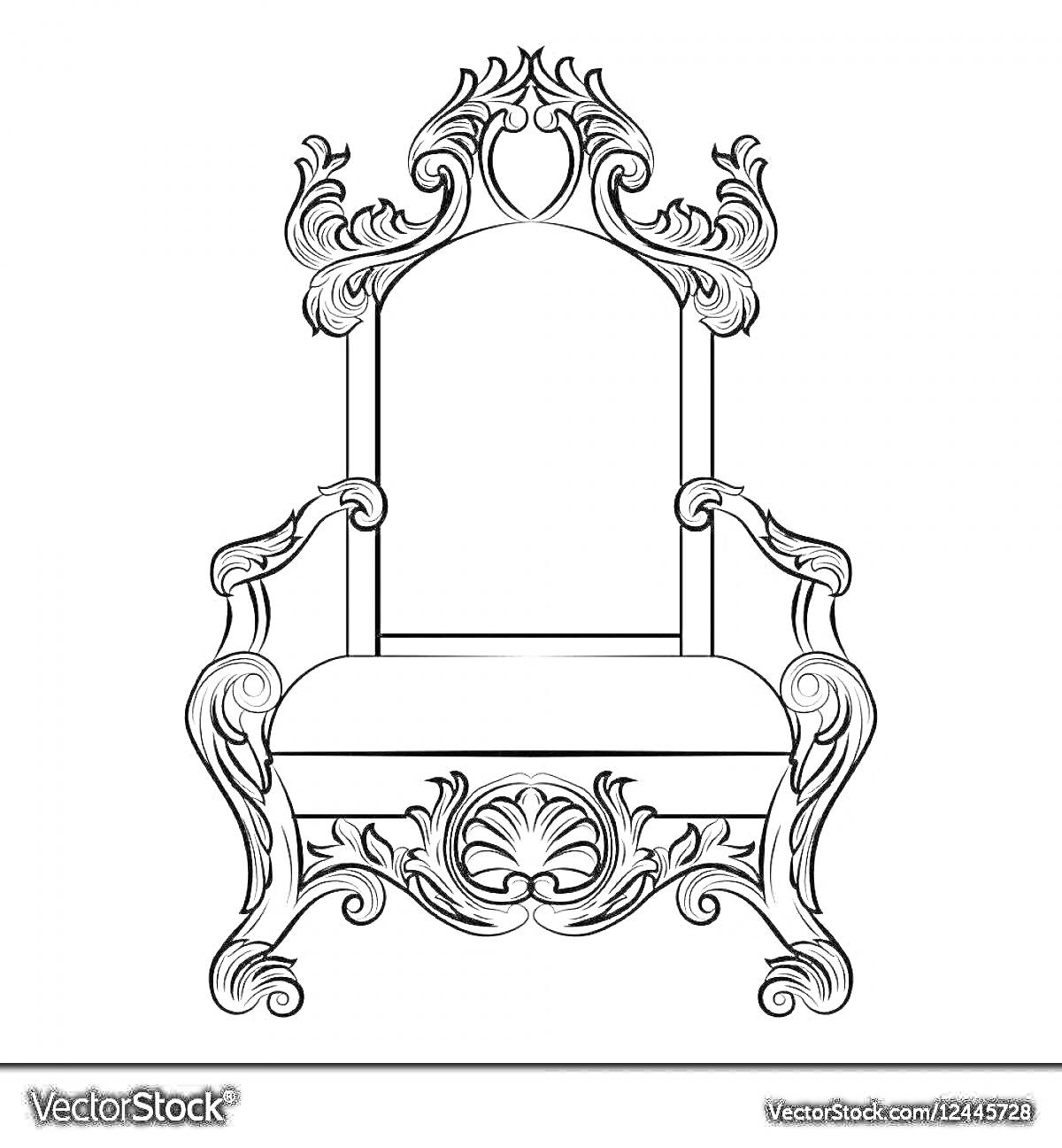 Раскраска Раскраска с изображением роскошного трона с изысканным орнаментом
