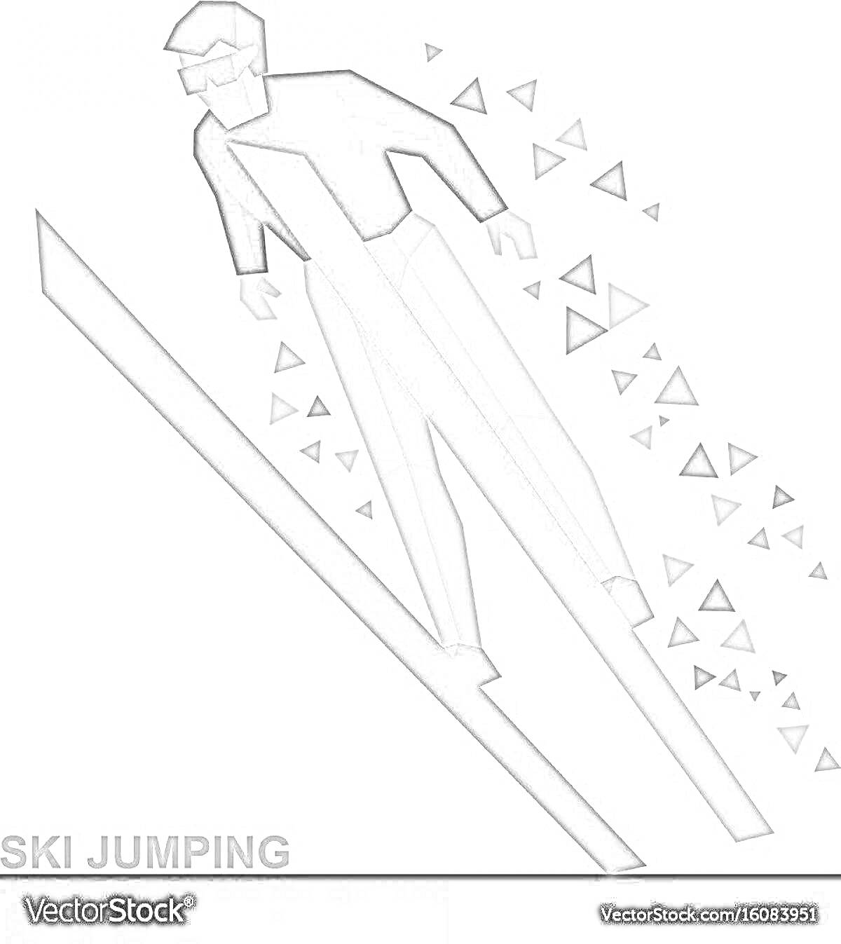 Раскраска Лыжник в прыжке с трамплина с геометрическими фигурами на заднем плане