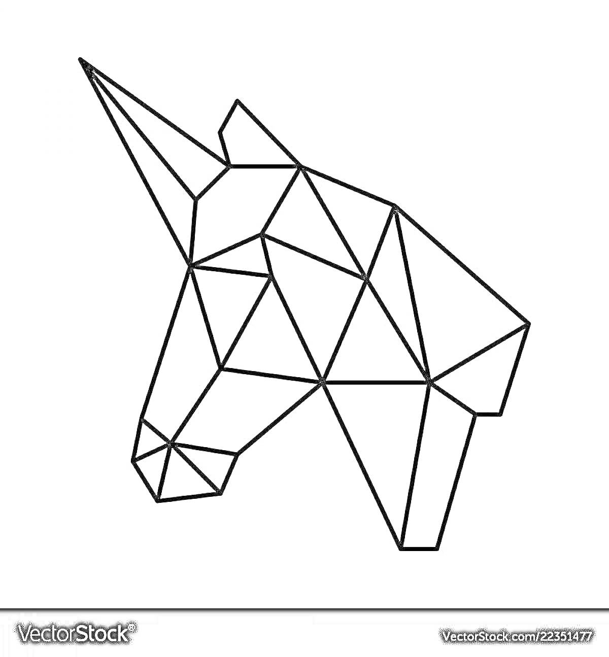 Раскраска Геометрический силуэт головы единорога