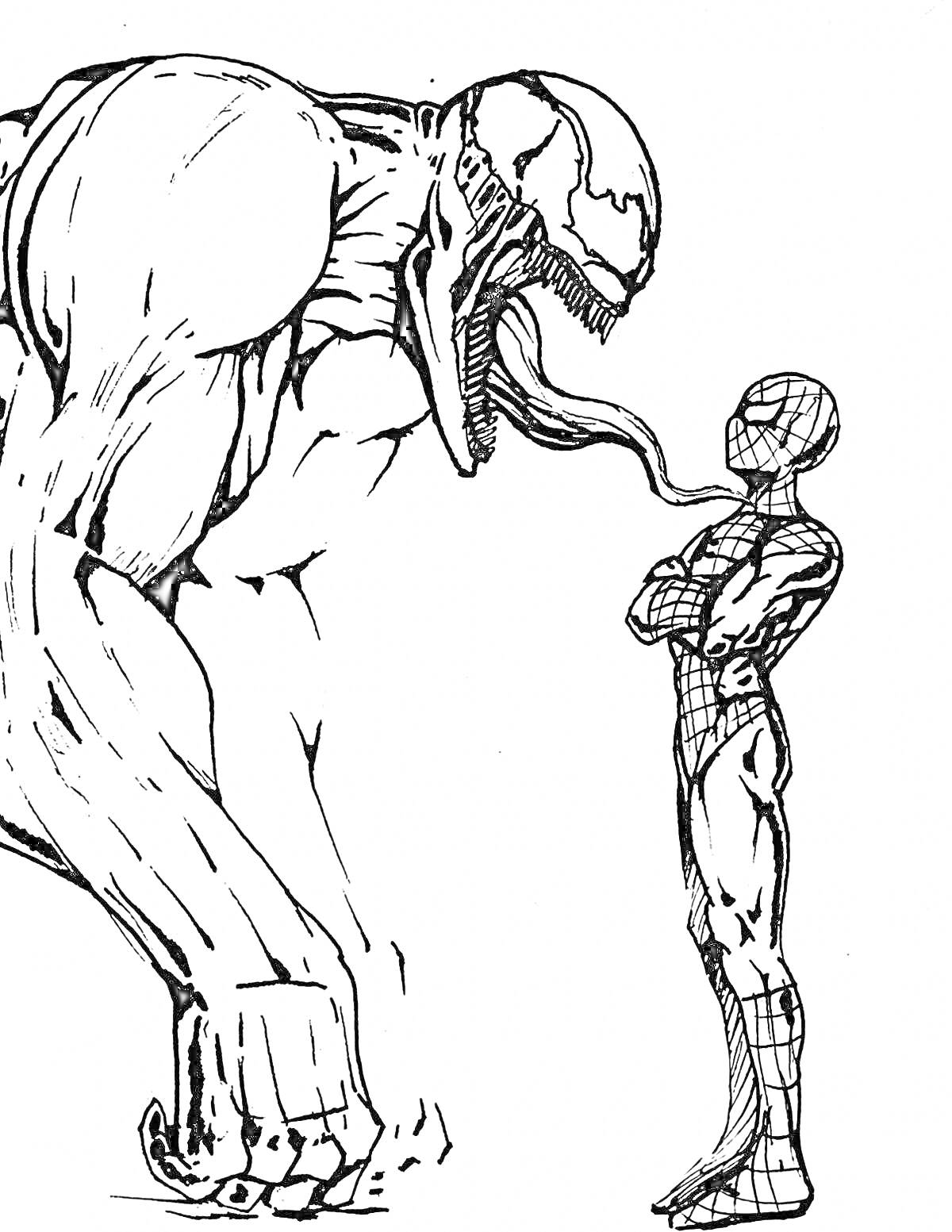 Раскраска Веном и Человек-Паук стоят лицом к лицу
