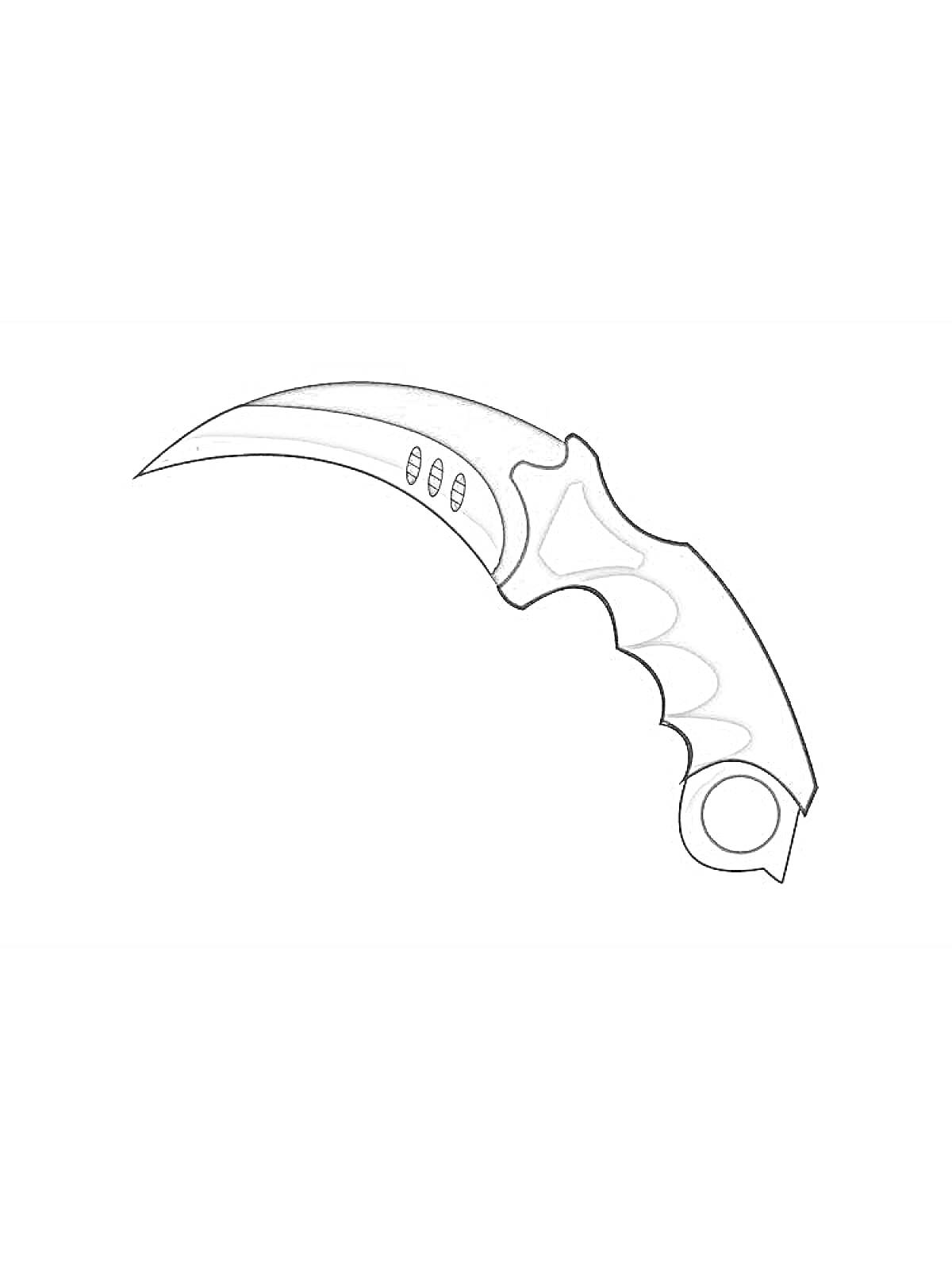 На раскраске изображено: Керамбит, Нож, Оружие, Рукоятка, Лезвие