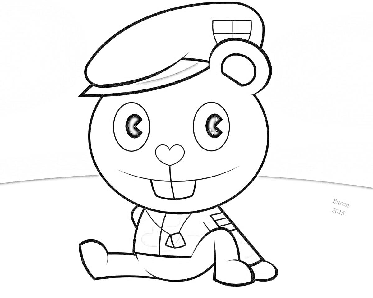 Раскраска мультипликационный персонаж с фуражкой и мундиром сидит на земле