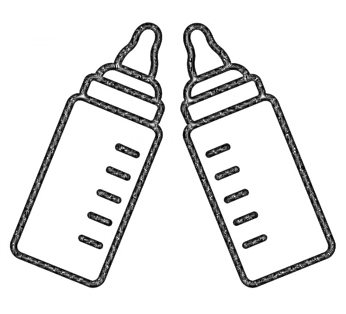 Раскраска Две детские бутылочки с соской и делениями