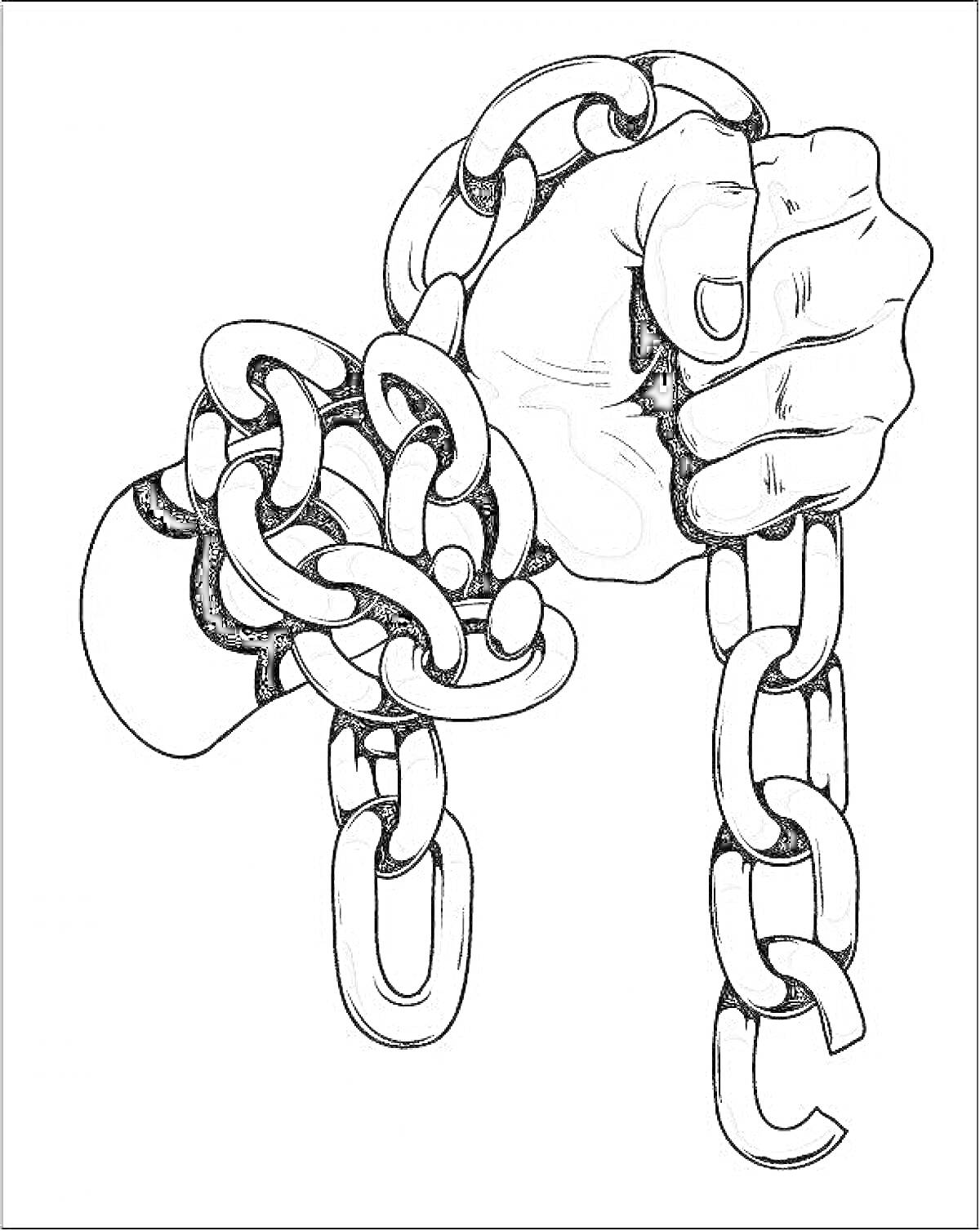 На раскраске изображено: Рука, Цепь, Металл