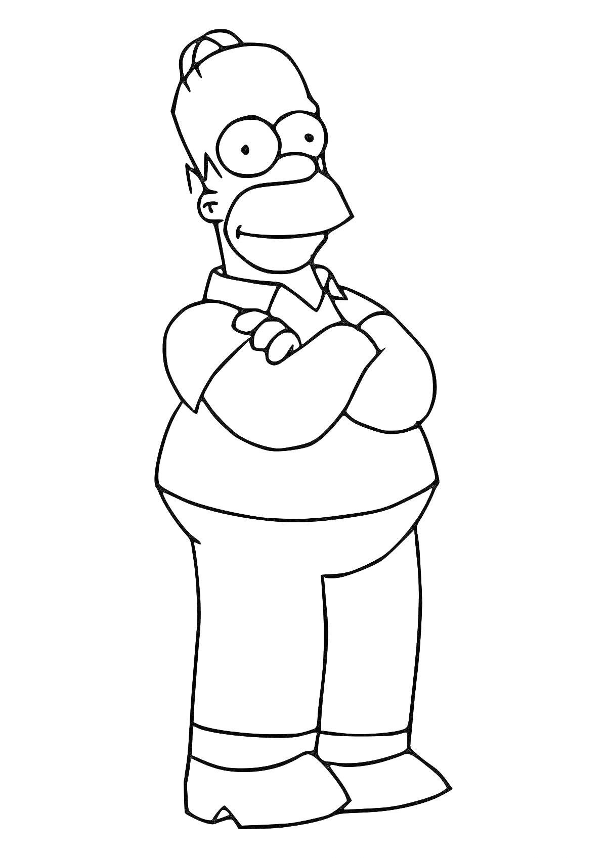 На раскраске изображено: Гомер Симпсон, Персонаж, Симпсоны, Скрещенные руки