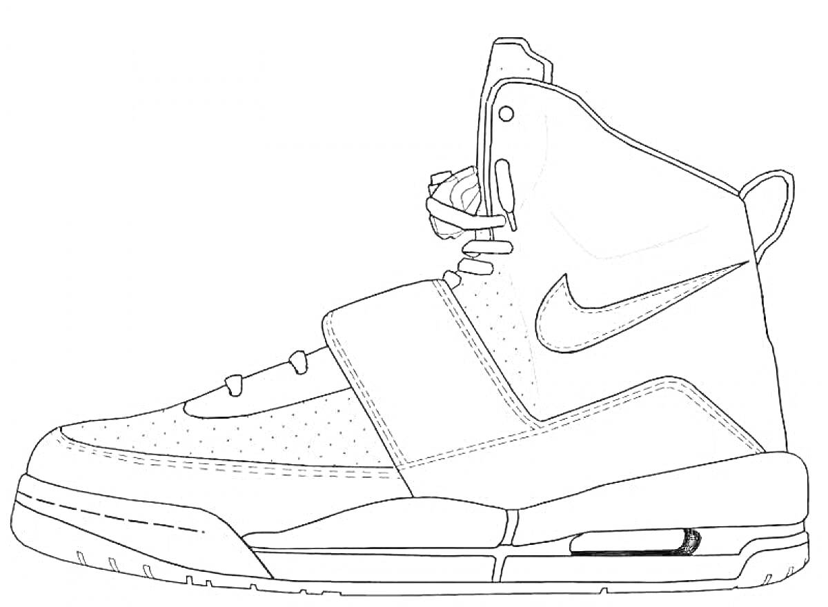 Раскраска Кроссовка Nike Air Yeezy с шнурками и липучкой