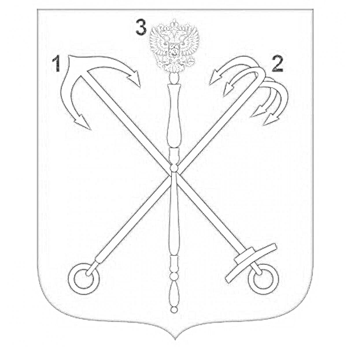 Раскраска Герб Санкт-Петербурга с якорем, жезлом и короной