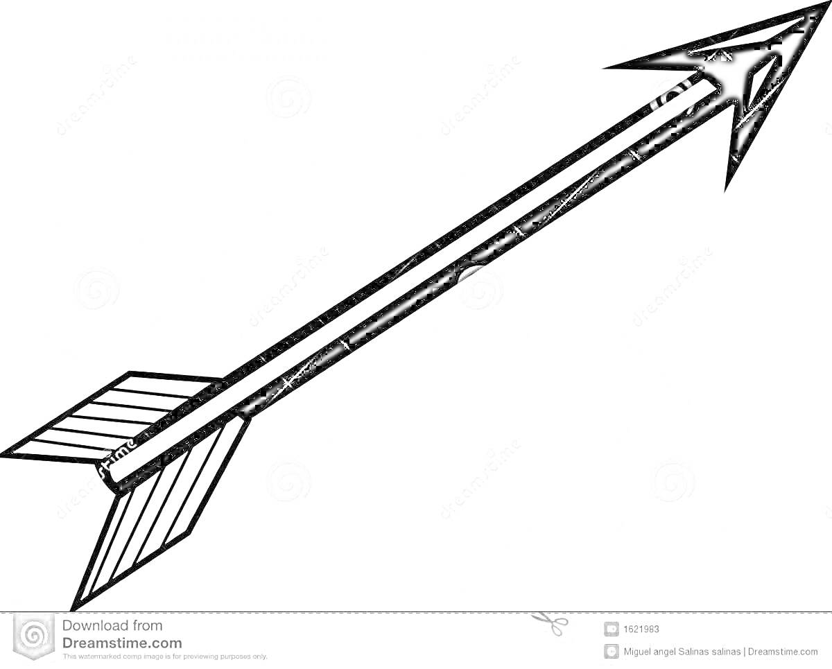 Раскраска Черно-белая раскраска с изображением стрелы, включающая оперение и наконечник