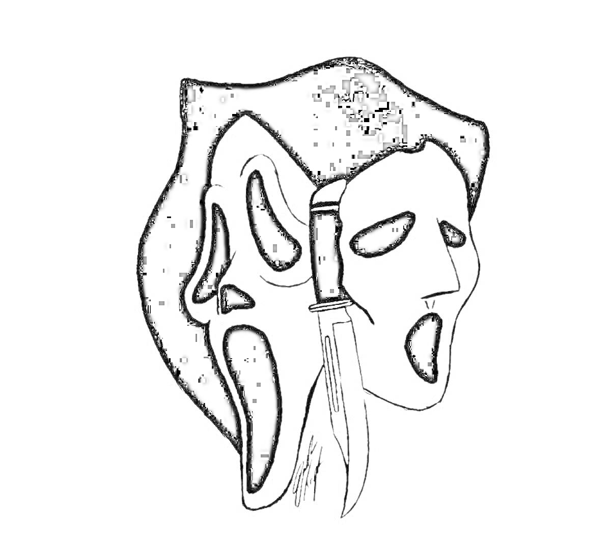 Раскраска Два кричащих маски с ножом