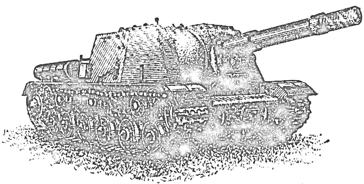 Раскраска Су-152 с пушкой и гусеницами, вид сбоку