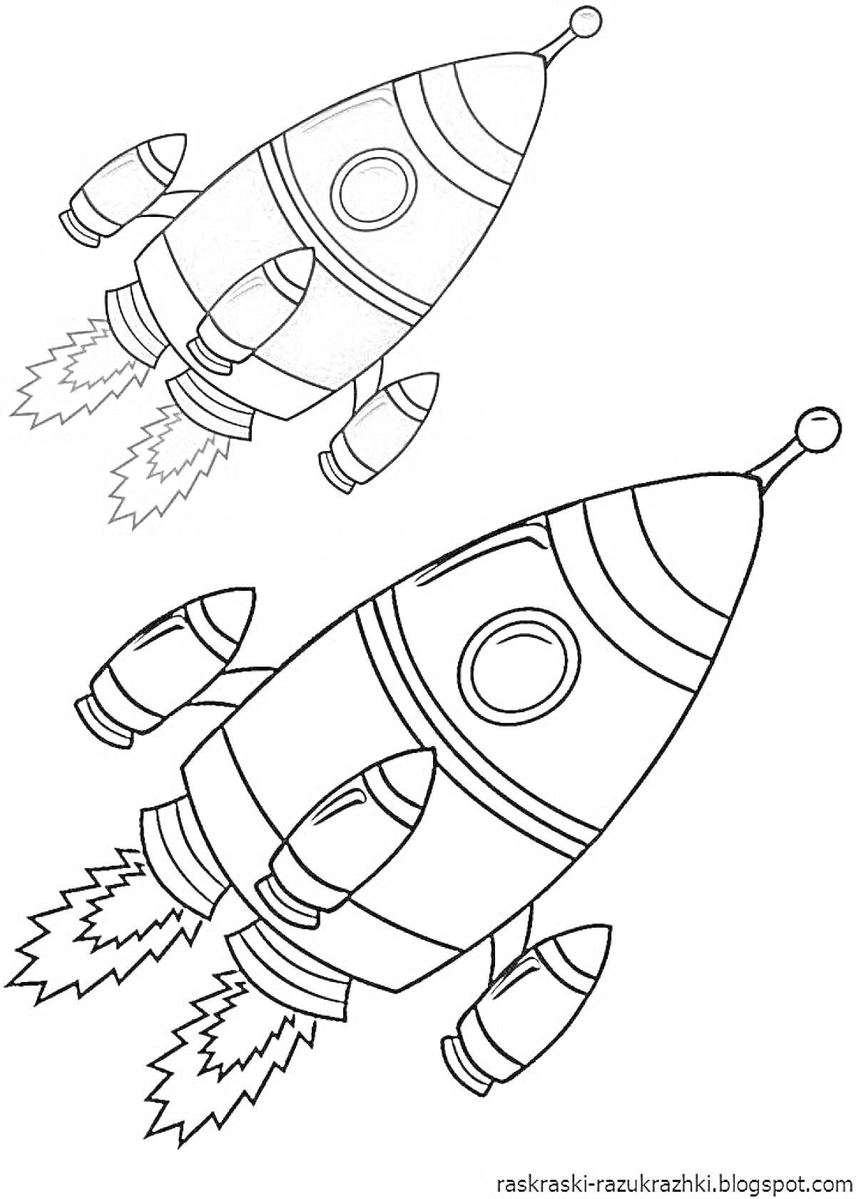 Раскраска Ракета с огненными двигателями и иллюминатором