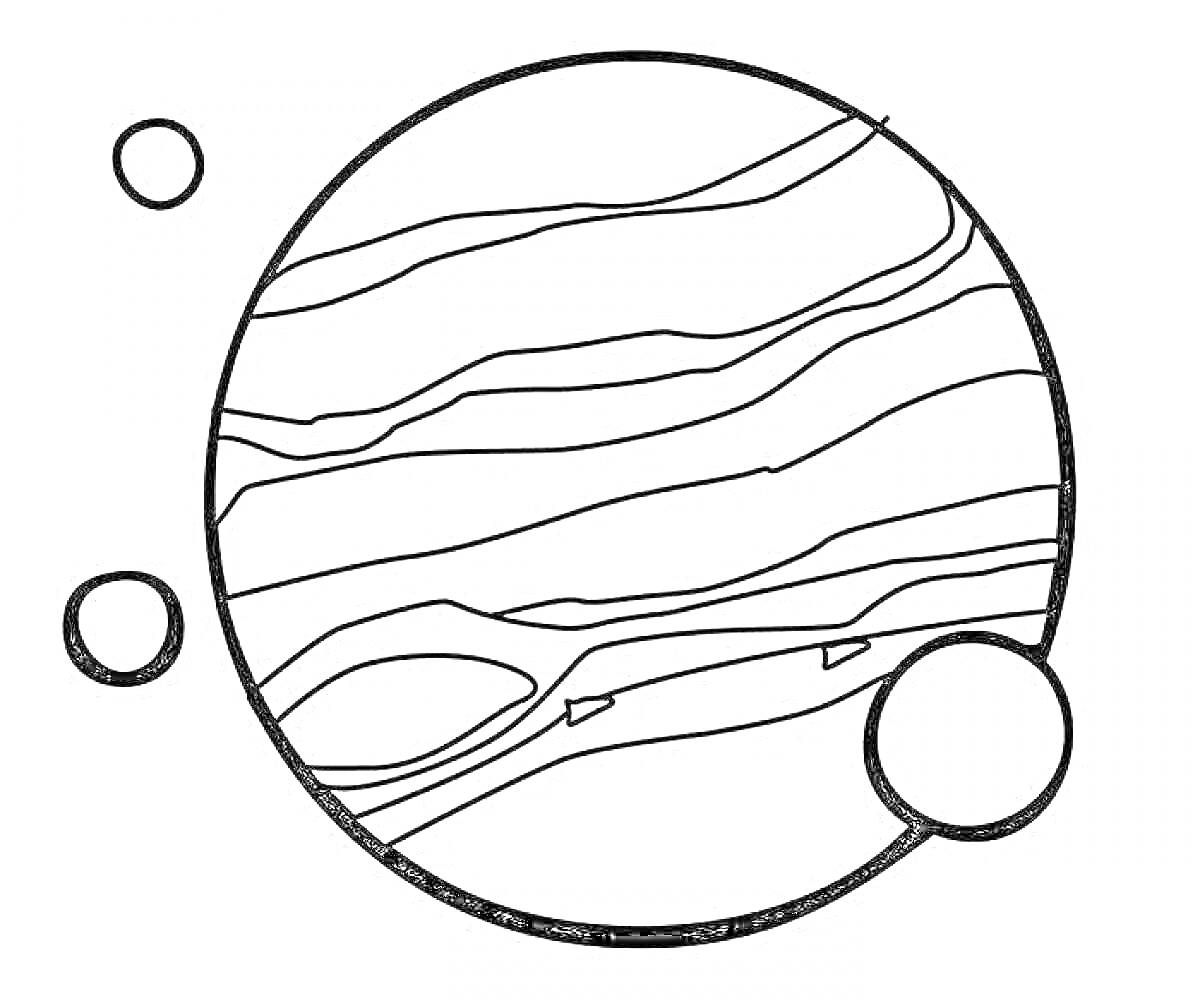 Раскраска Юпитер с его полосами и спутниками