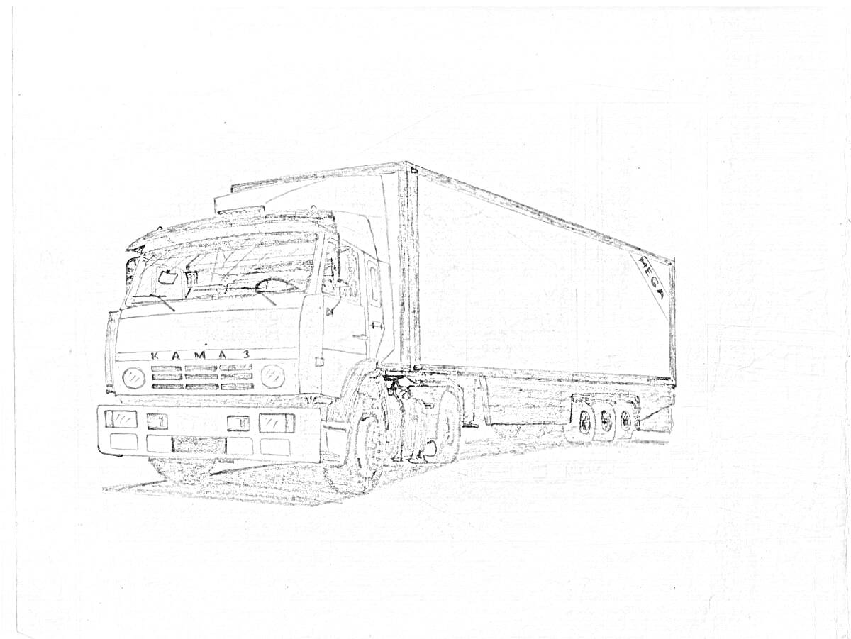 Раскраска Фура дальнобойщика с кабиной и полуприцепом